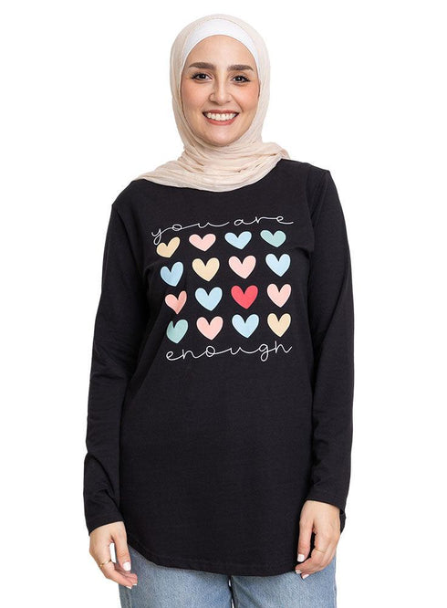 Black Printed Long - Sleeve Design 51 - Khotwh